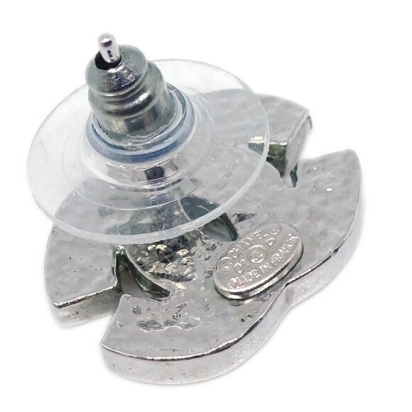 Chanel CC Piercing Earrings Silver Rhinestone 01P - Picture 4 of 4